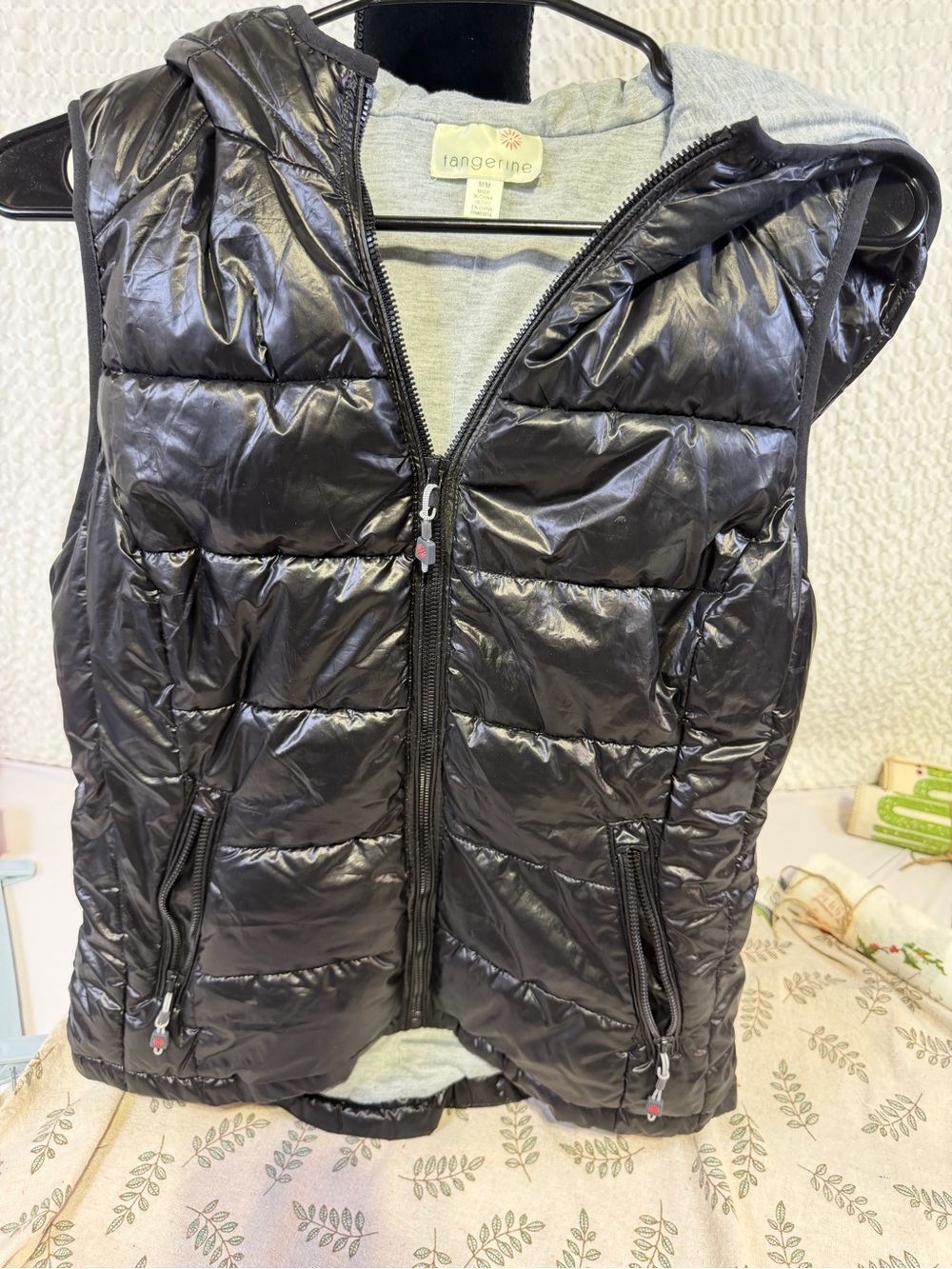 Tangerine Black Quilted Hooded Puffer Vest with Zipper Pockets